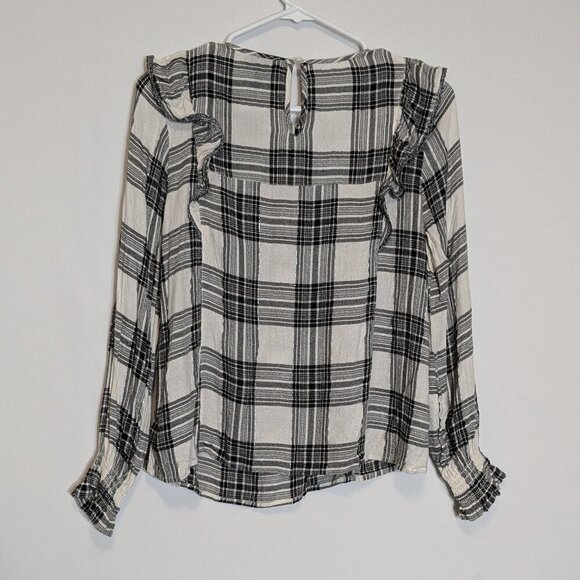 JESSICA SIMPSON Black & White Plaid Long Sleeve Pullover Peasant Top; Size S - Picture 4 of 7